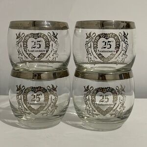 25th Anniversary Glasses X4 Vintage Glassware Bar Drink-ware